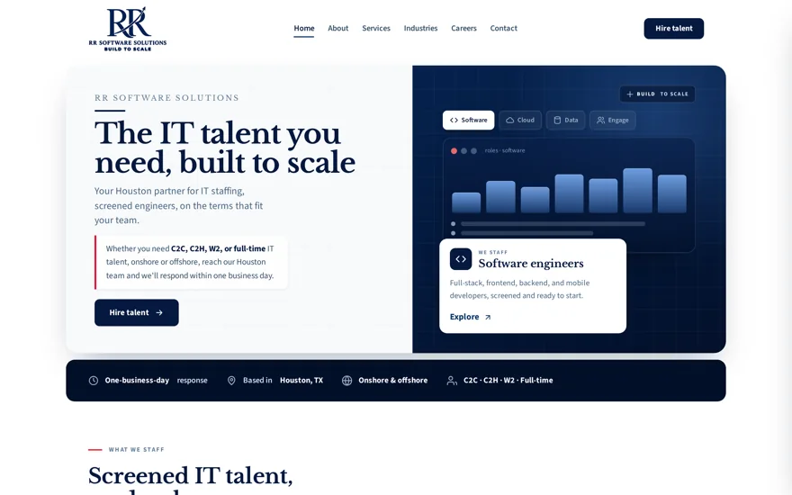RR Software, an IT staffing company website